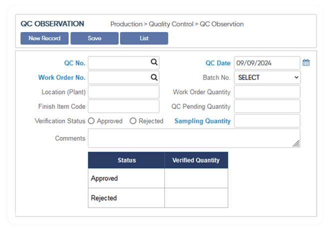 Manufacturing Quality Control Parameters